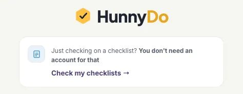 The “Your saved checklists” page showing a few items with progress bars and Resume buttons